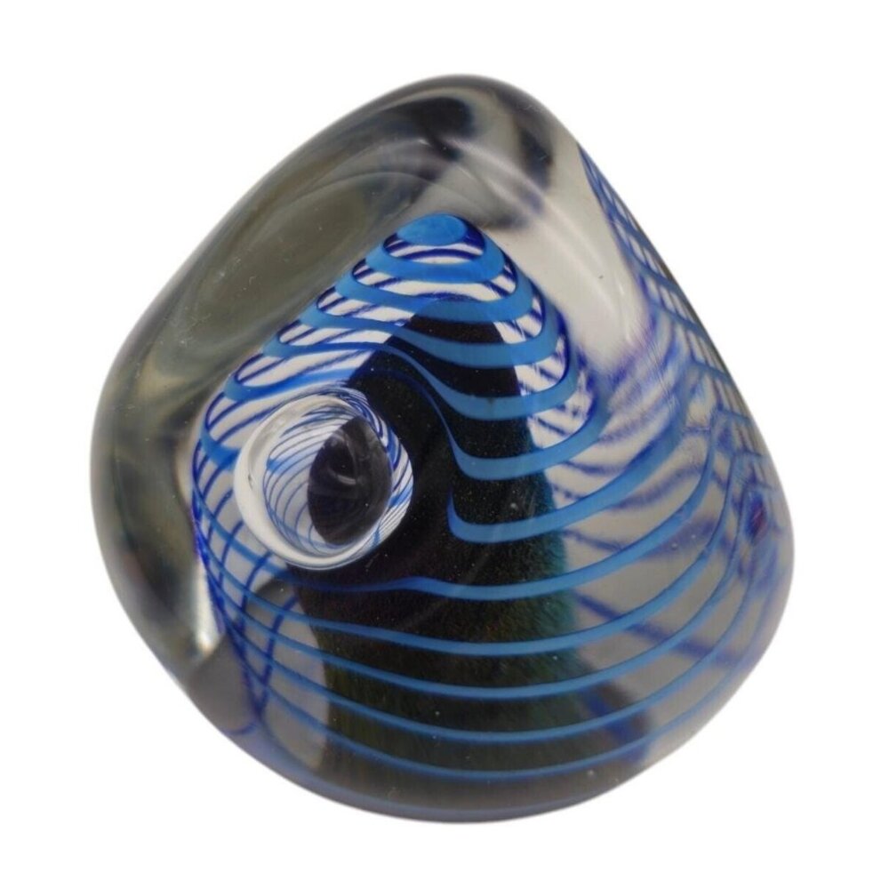 Robert Eickholt Signed 1989 Paperweight 3" Blue Chasm Swirl Vintage Art Glass